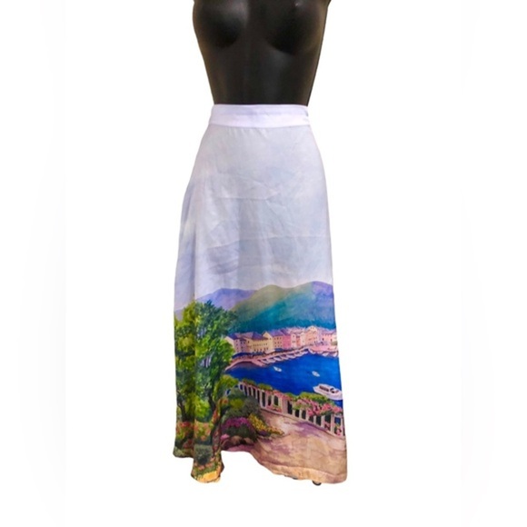 Rachel Zoe European riviera print light blue swing skirt size XS new - Picture 10 of 15